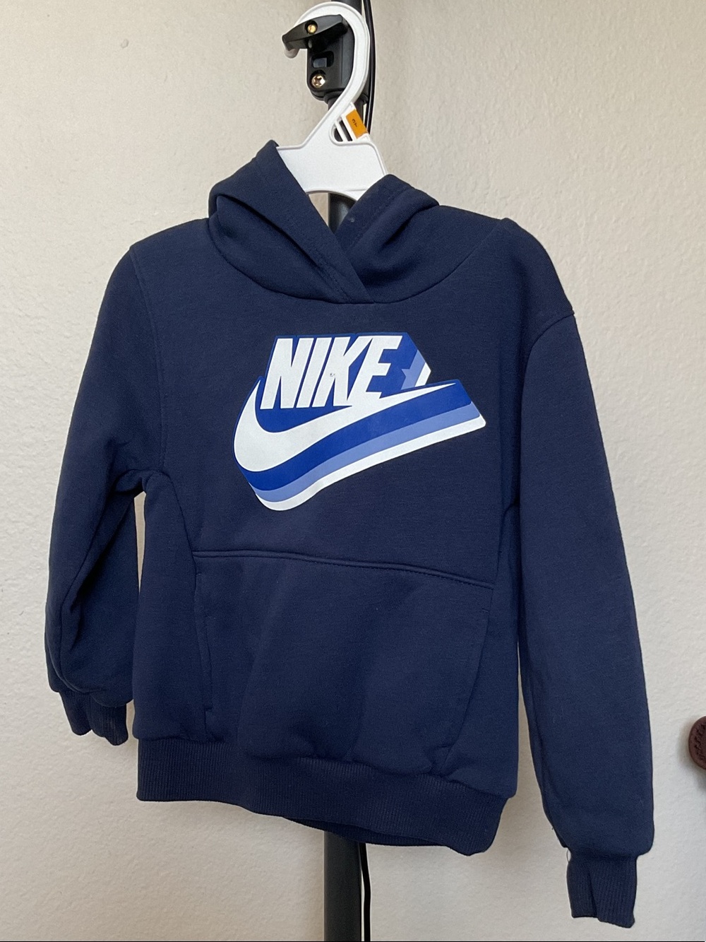 Nike Navy & White Kids Hoodie with Blue Accent Logo